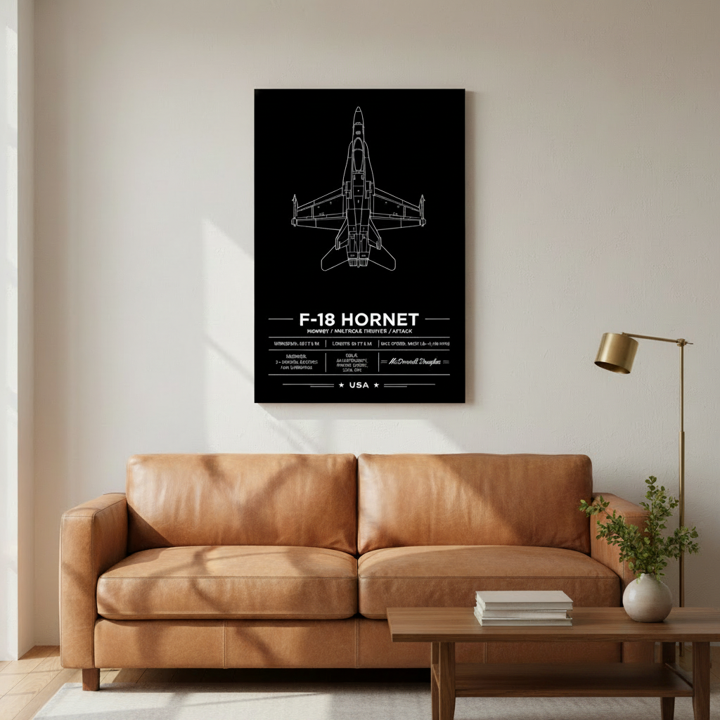 F-18 Hornet Aviation Art Print | Blueprint Top View Poster