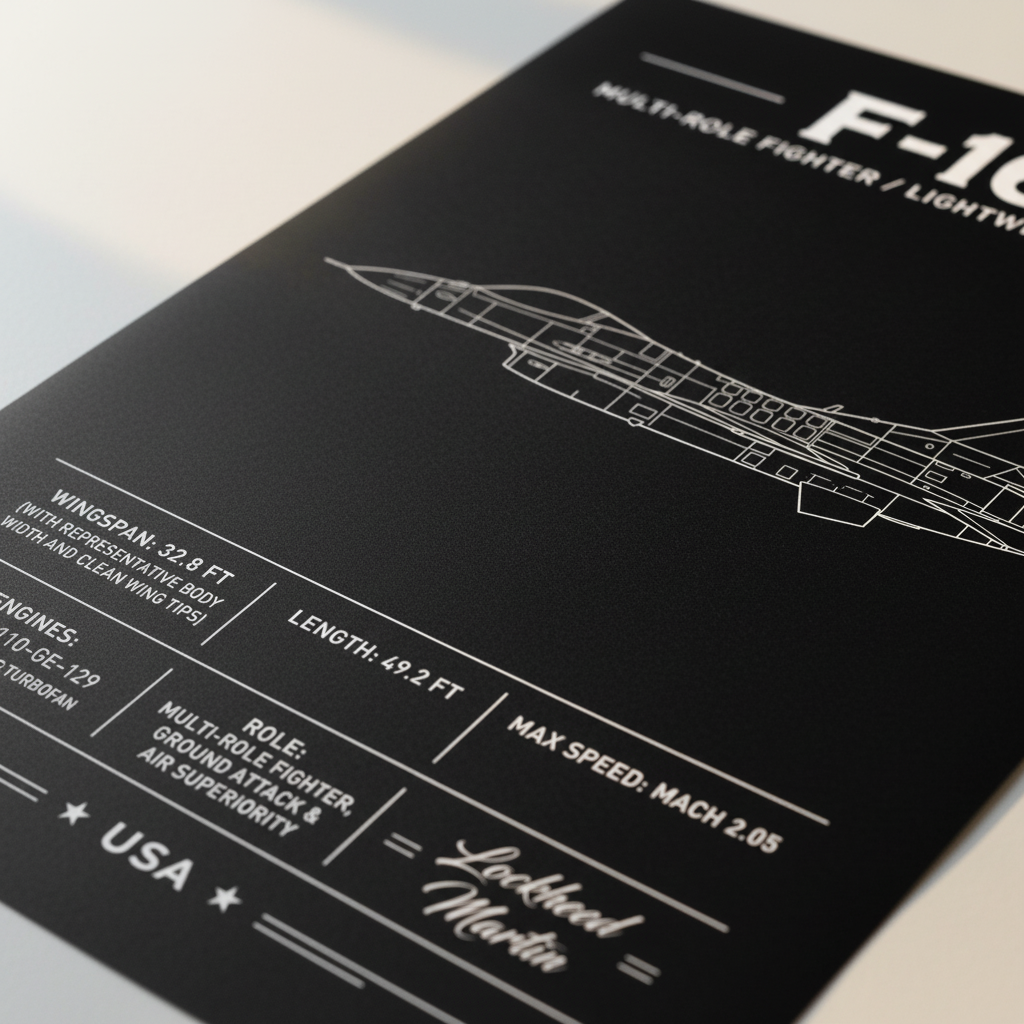 Iconic F-16 Aviation Art Print. | Blueprint Style Poster | Epic aviation wall art for any space