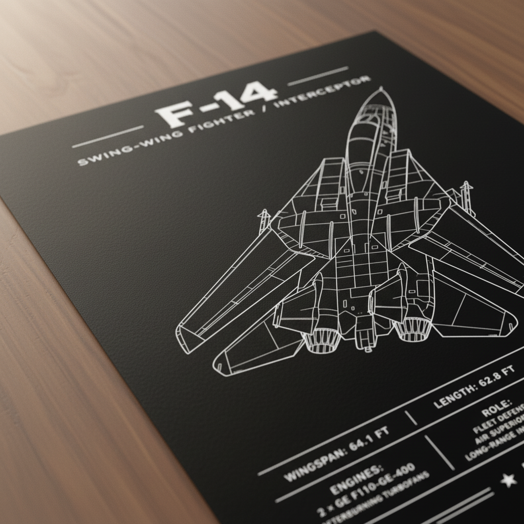 Iconic F-14 Aviation Art Print | Black Blueprint Poster