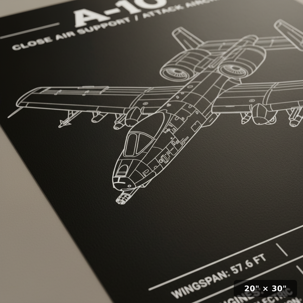 Iconic A-10 Three-Quarter Line Blueprint Poster Print