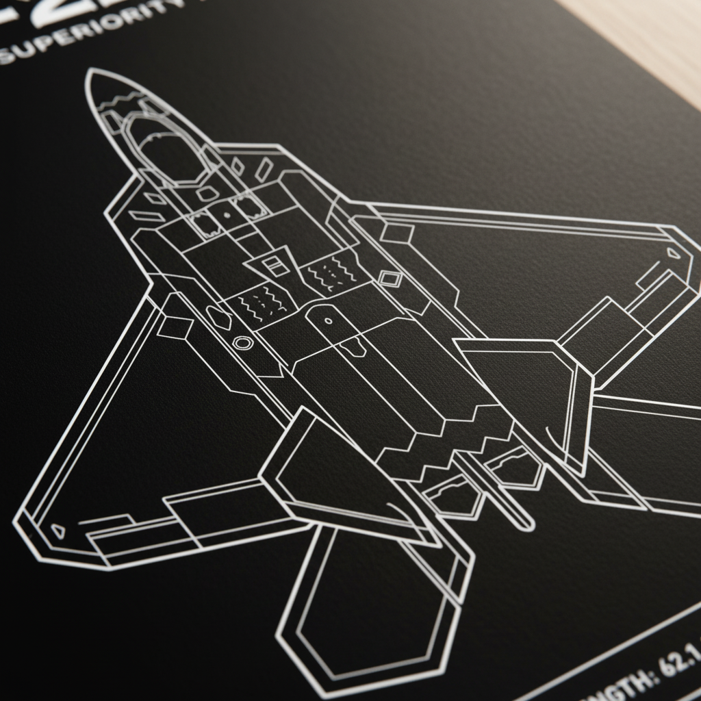 Iconic F-22 Raptor Top-Down Schematic Poster | Stealth Wall Art