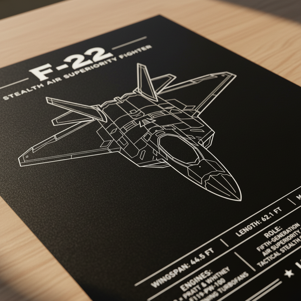 F-22 Top-Down Line Art Schematic Poster | Lockheed Martin