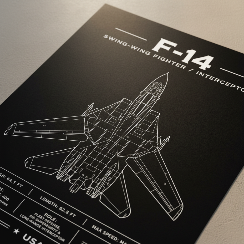 Iconic F-14 Top-Down Blueprint Poster | Mach 2.34 Print