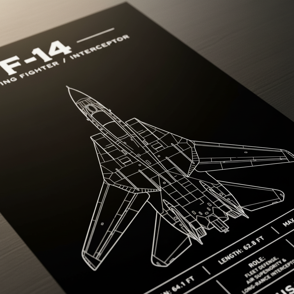 Iconic F-14 Top-Down Blueprint Schematic Art Poster | Aviation Print
