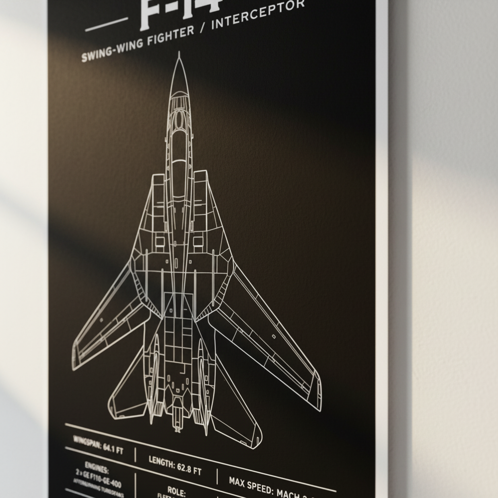 Iconic F-14 Top-Down Blueprint Poster | Mach 2.34 Print