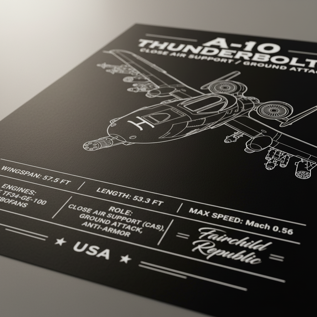 Iconic A-10 Thunderbolt II 3/4 Line-Art Poster Print