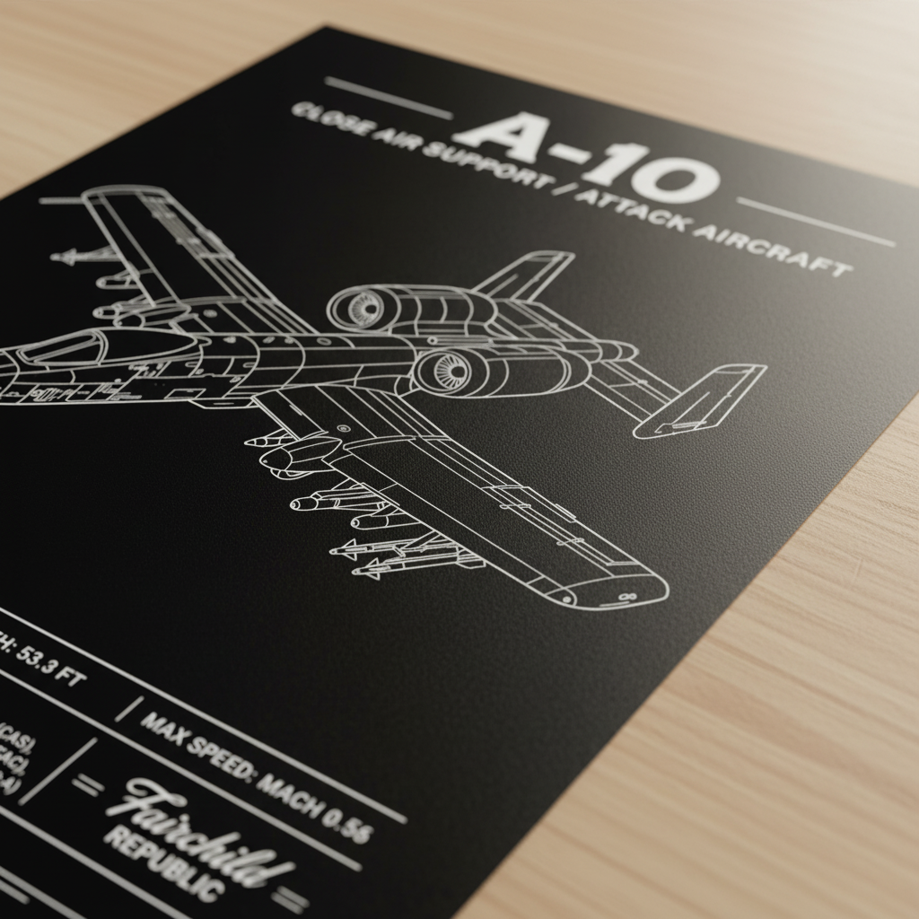 Iconic A-10 Three-Quarter Line Blueprint Poster Print
