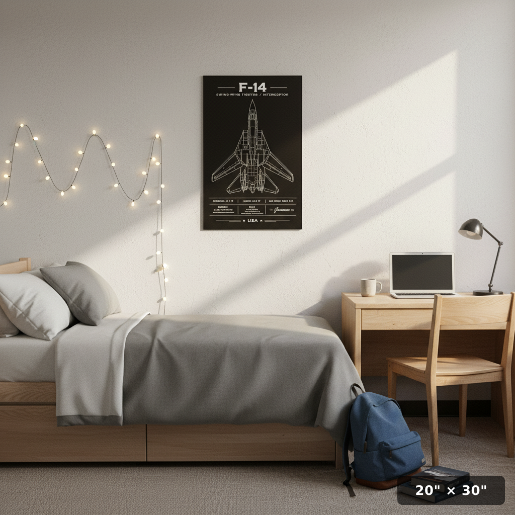 Iconic F-14 Top-Down Blueprint Schematic Art Poster | Aviation Print