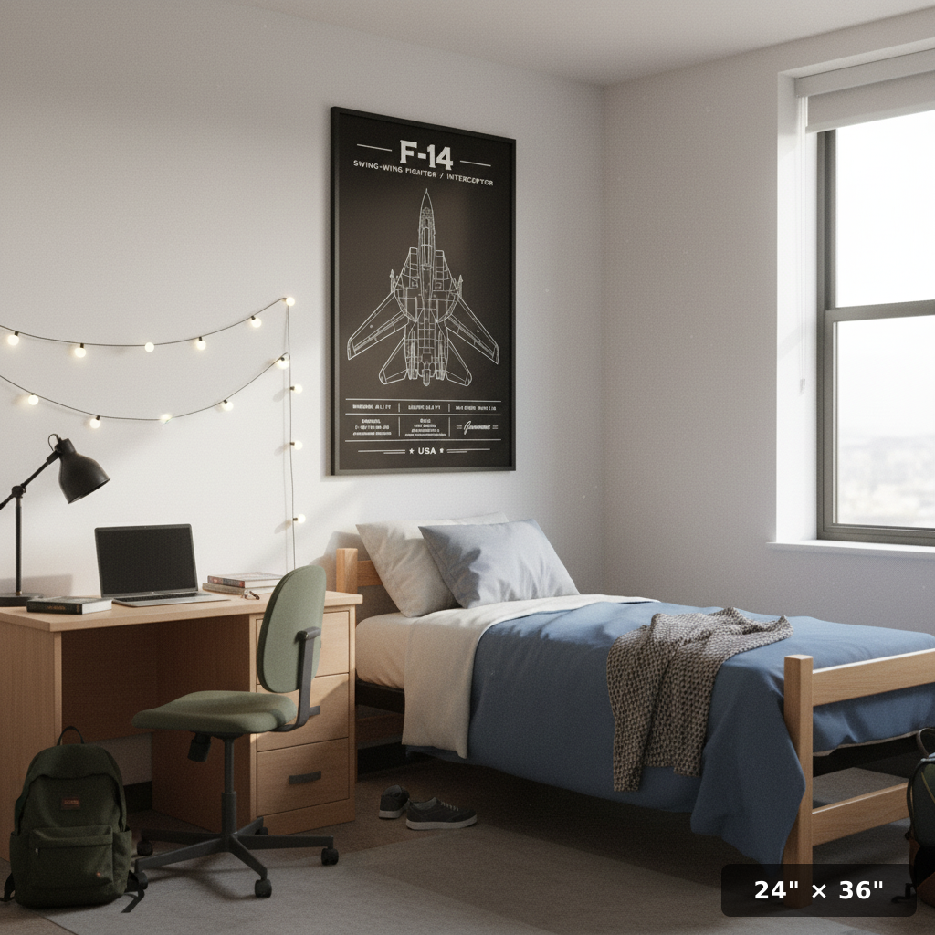 Iconic F-14 Top-Down Blueprint Poster | Mach 2.34 Print