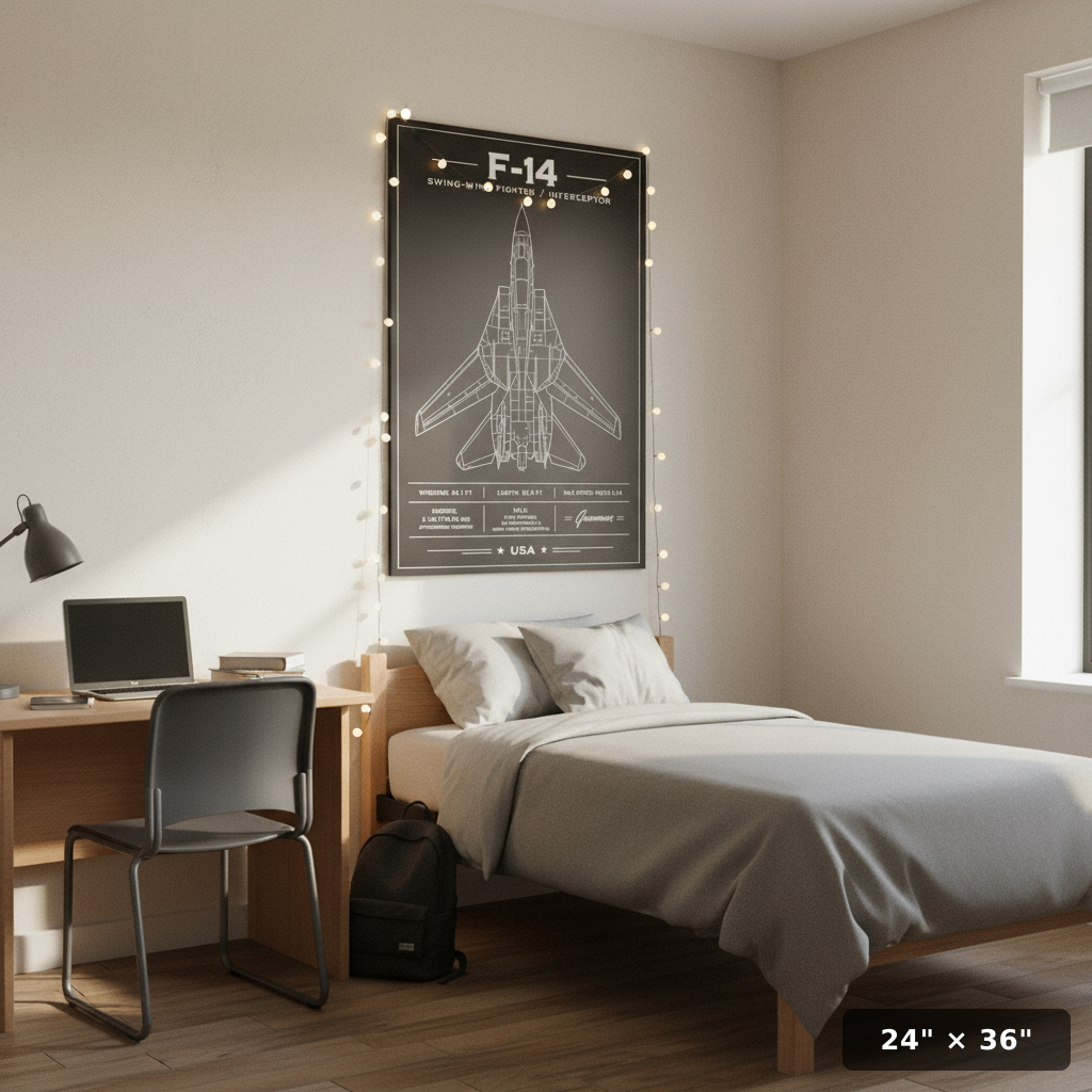 Iconic F-14 Top-Down Blueprint Poster | Mach 2.34 Print