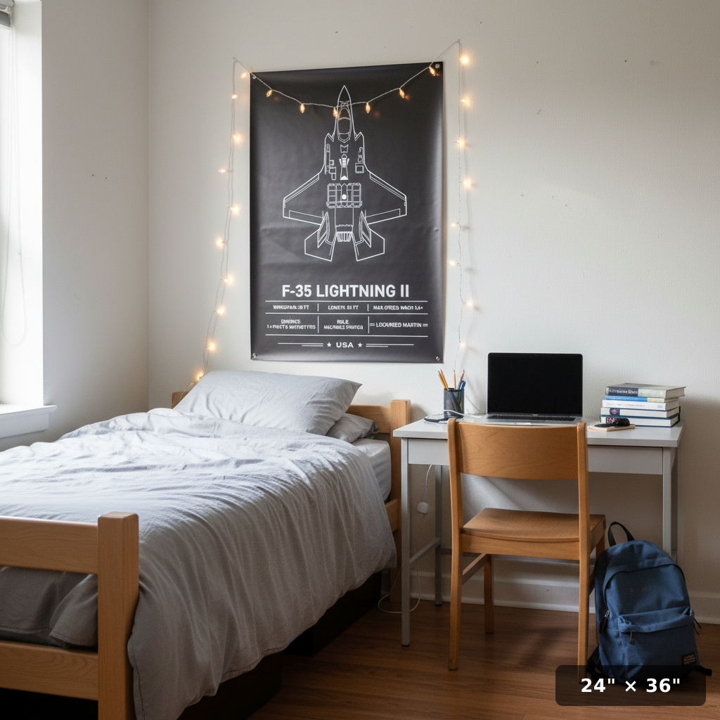 Iconic F-35 Lightning II Top-Down Line Art Poster Print