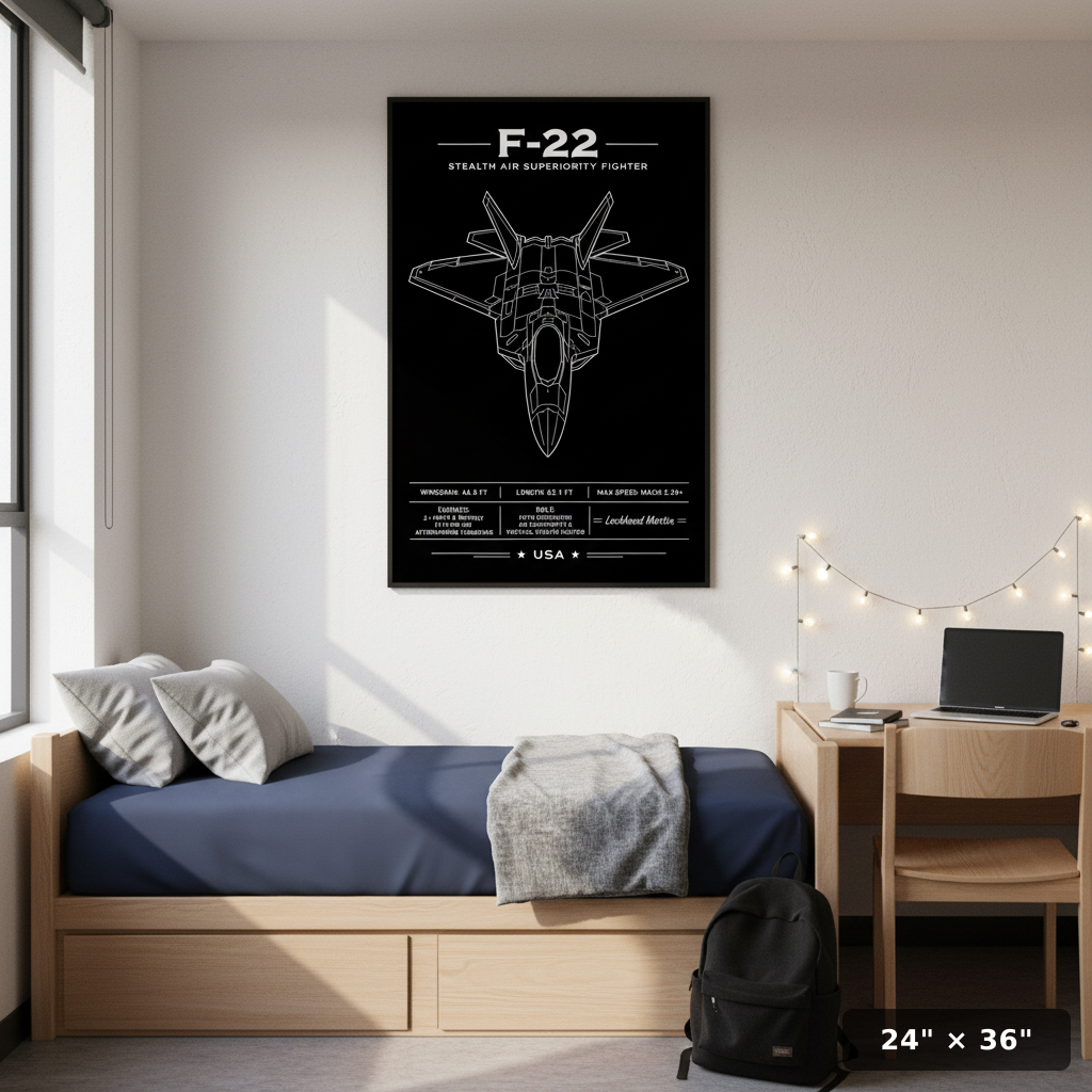 F-22 Top-Down Line Art Schematic Poster | Lockheed Martin