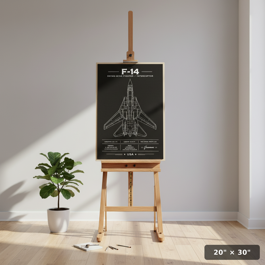 Iconic F-14 Top-Down Blueprint Schematic Art Poster | Aviation Print