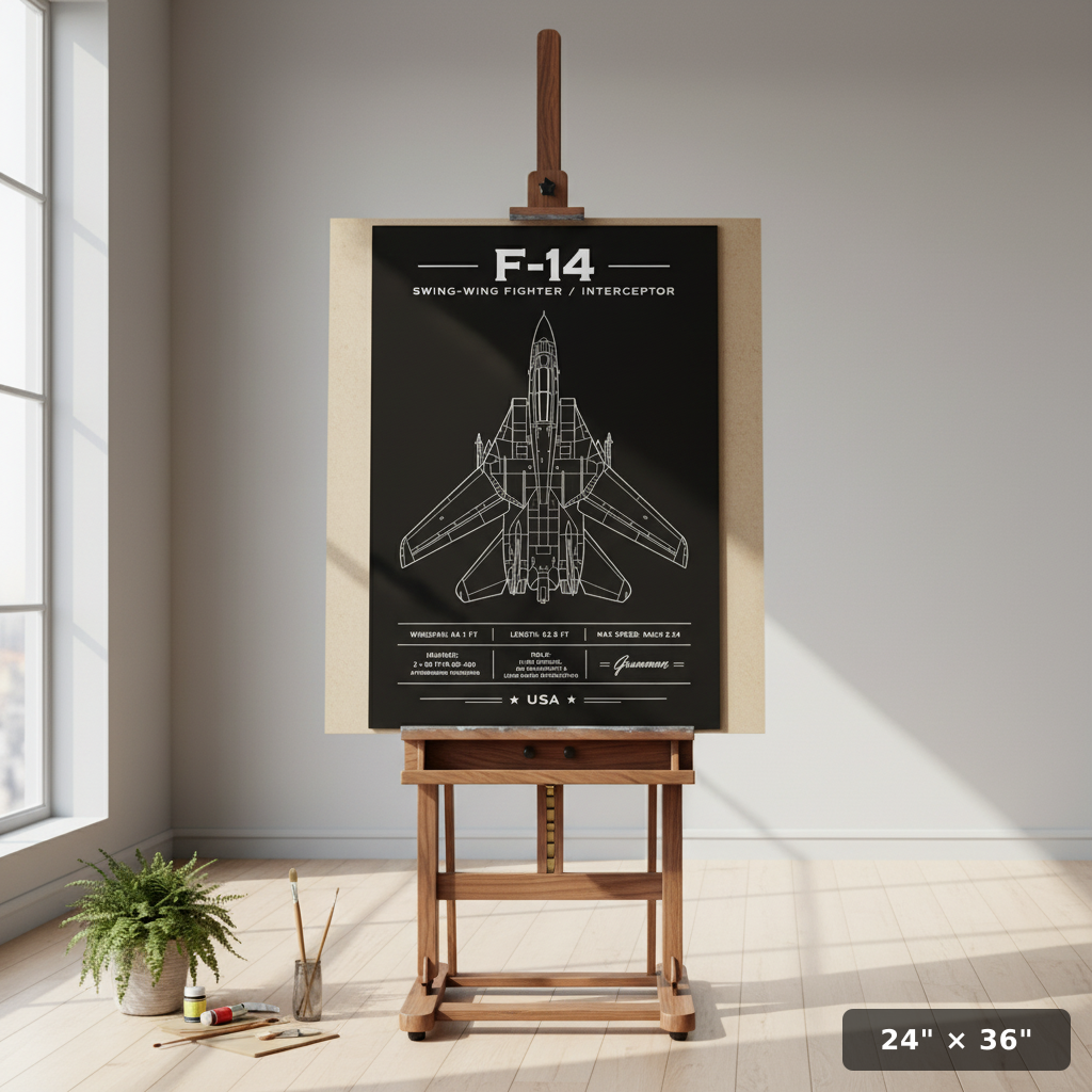 Iconic F-14 Top-Down Blueprint Poster | Mach 2.34 Print
