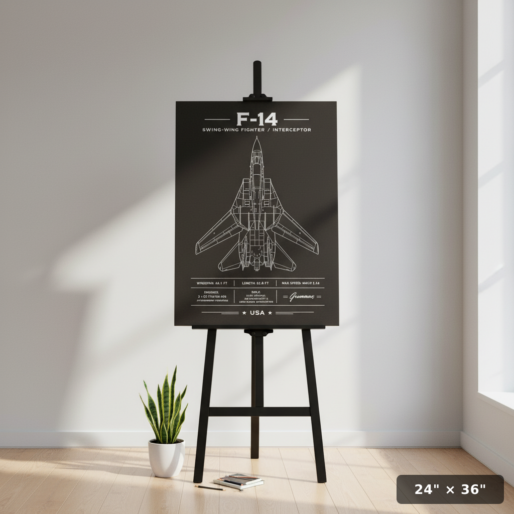 Iconic F-14 Top-Down Blueprint Schematic Art Poster | Aviation Print