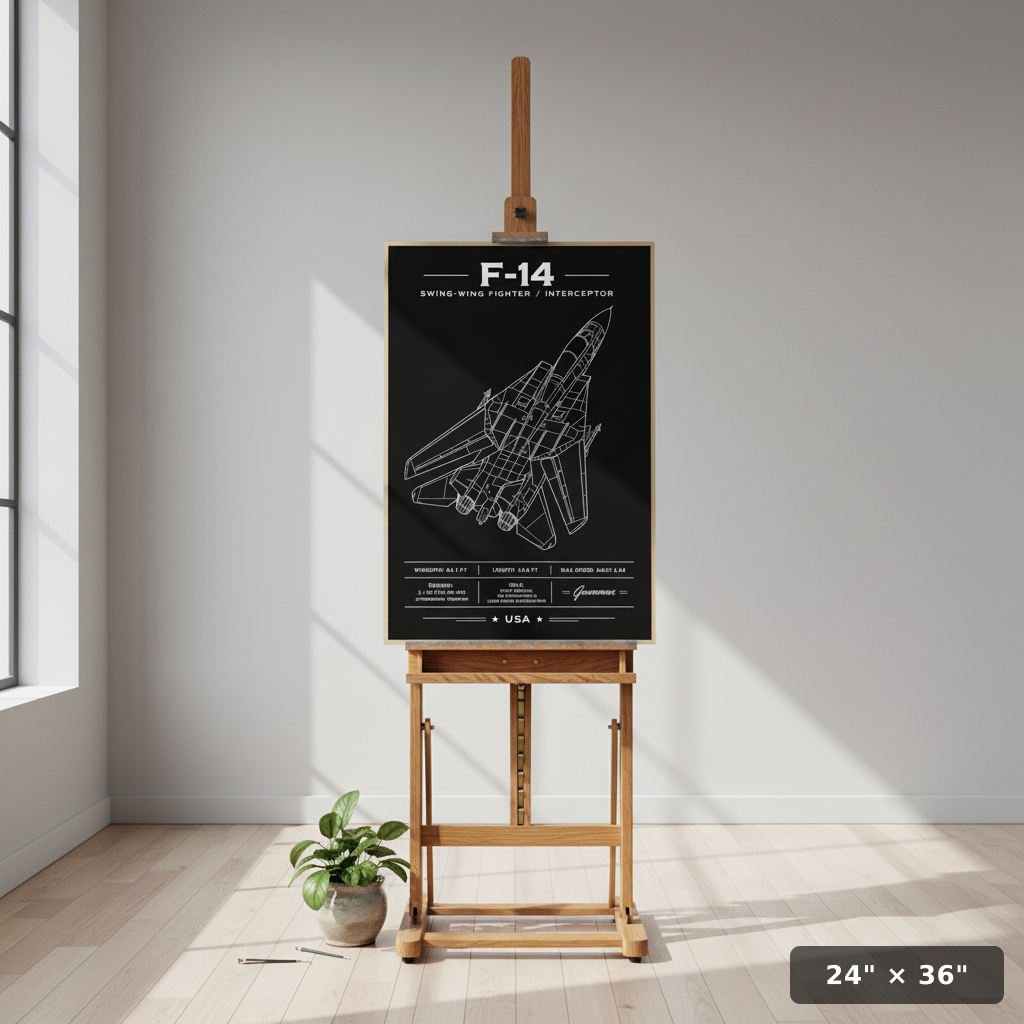 Iconic F-14 Aviation Art Print | Black Blueprint Poster