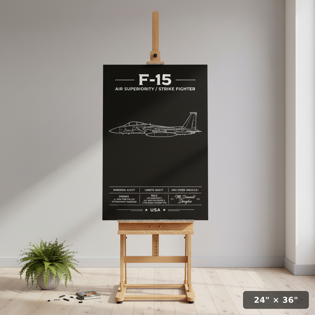 Legendary F-15 Side-Profile Blueprint Poster | USA Specs