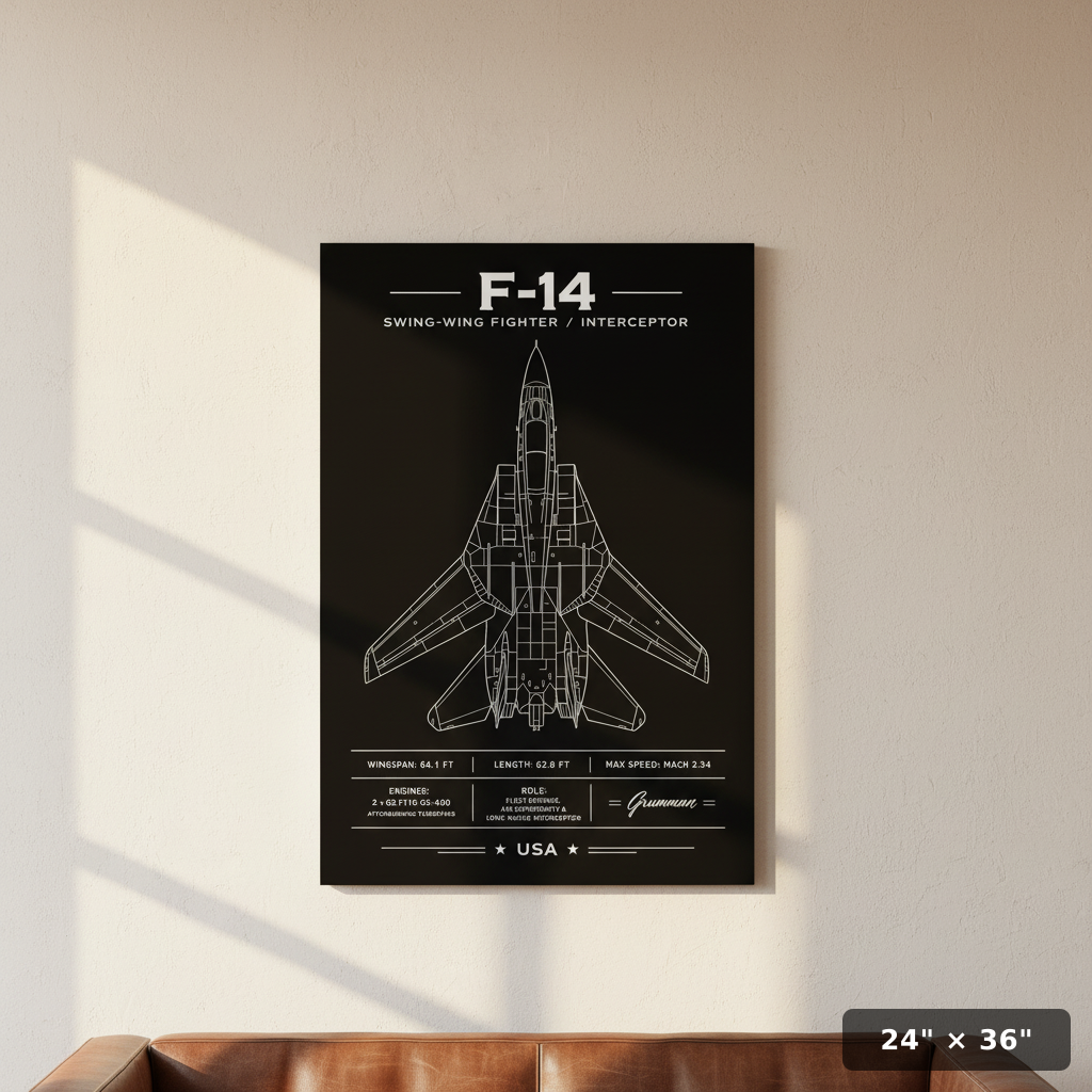 Iconic F-14 Top-Down Blueprint Schematic Art Poster | Aviation Print