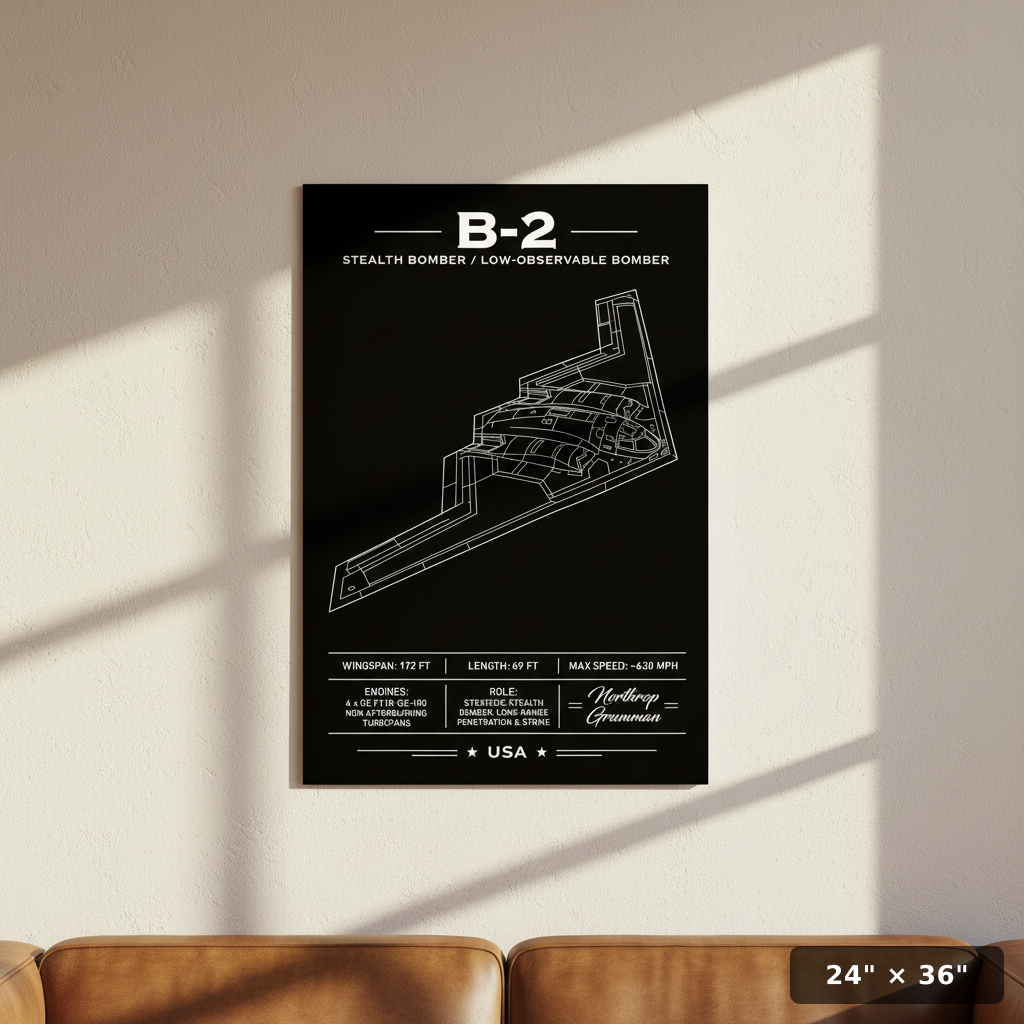 Jaw-dropping B-2 stealth bomber top-down blueprint poster