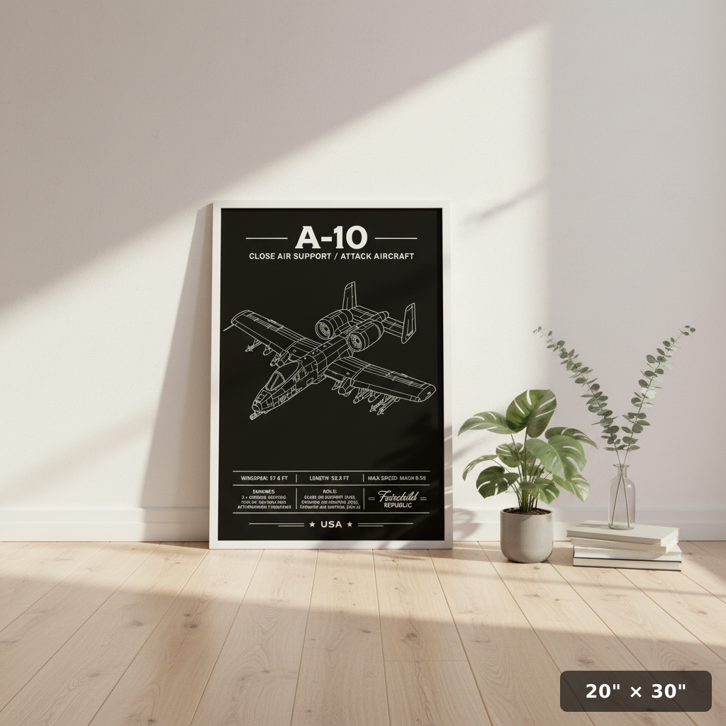 Iconic A-10 Three-Quarter Line Blueprint Poster Print