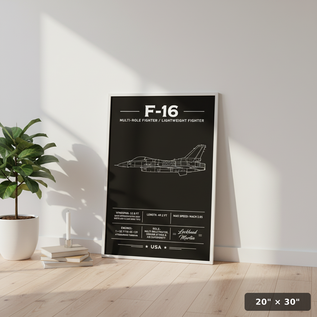 Iconic F-16 Aviation Art Print. | Blueprint Style Poster | Epic aviation wall art for any space