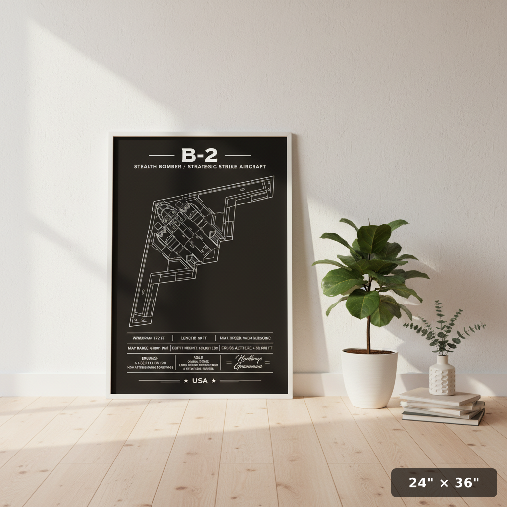 Iconic B-2 Top-Down Stealth Blueprint Poster | USA Wall Art
