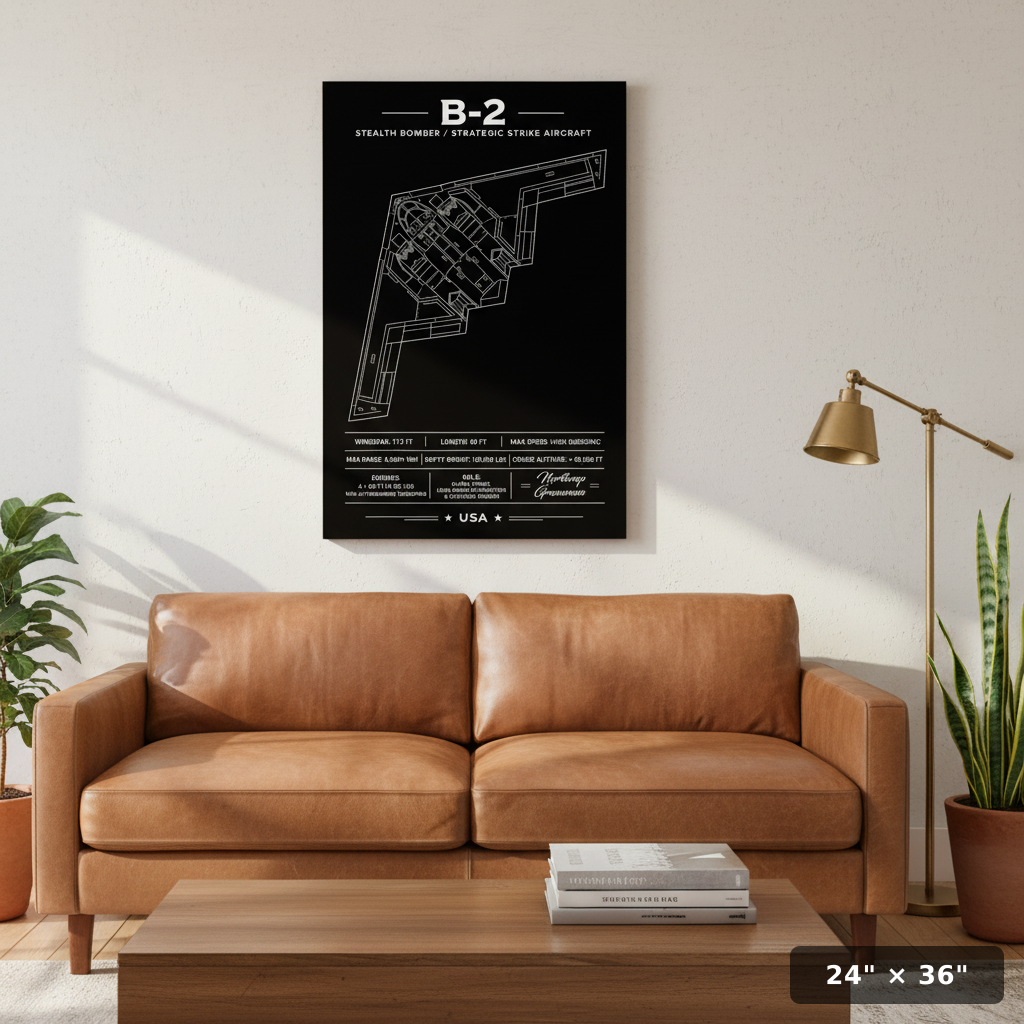 Iconic B-2 Top-Down Stealth Blueprint Poster | USA Wall Art