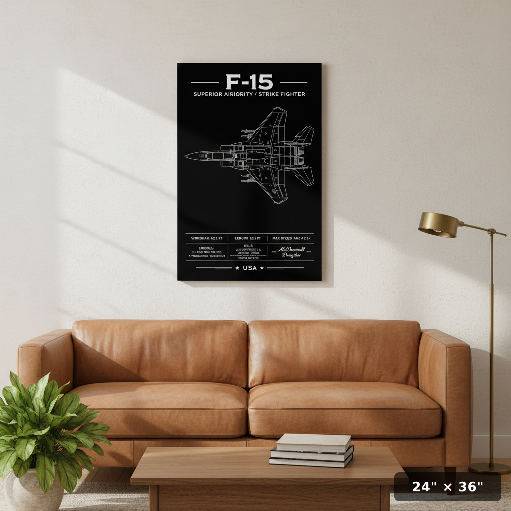 F-15 Eagle Top-Down Schematic Poster Print | McDonnell Douglas