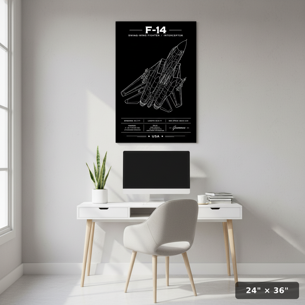 Iconic F-14 Top-Down Line-Art Schematic | Aviation Print