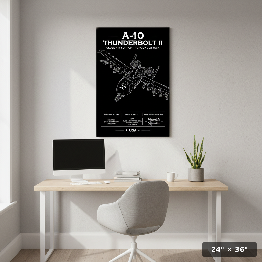 Iconic A-10 Thunderbolt II 3/4 Line-Art Poster Print