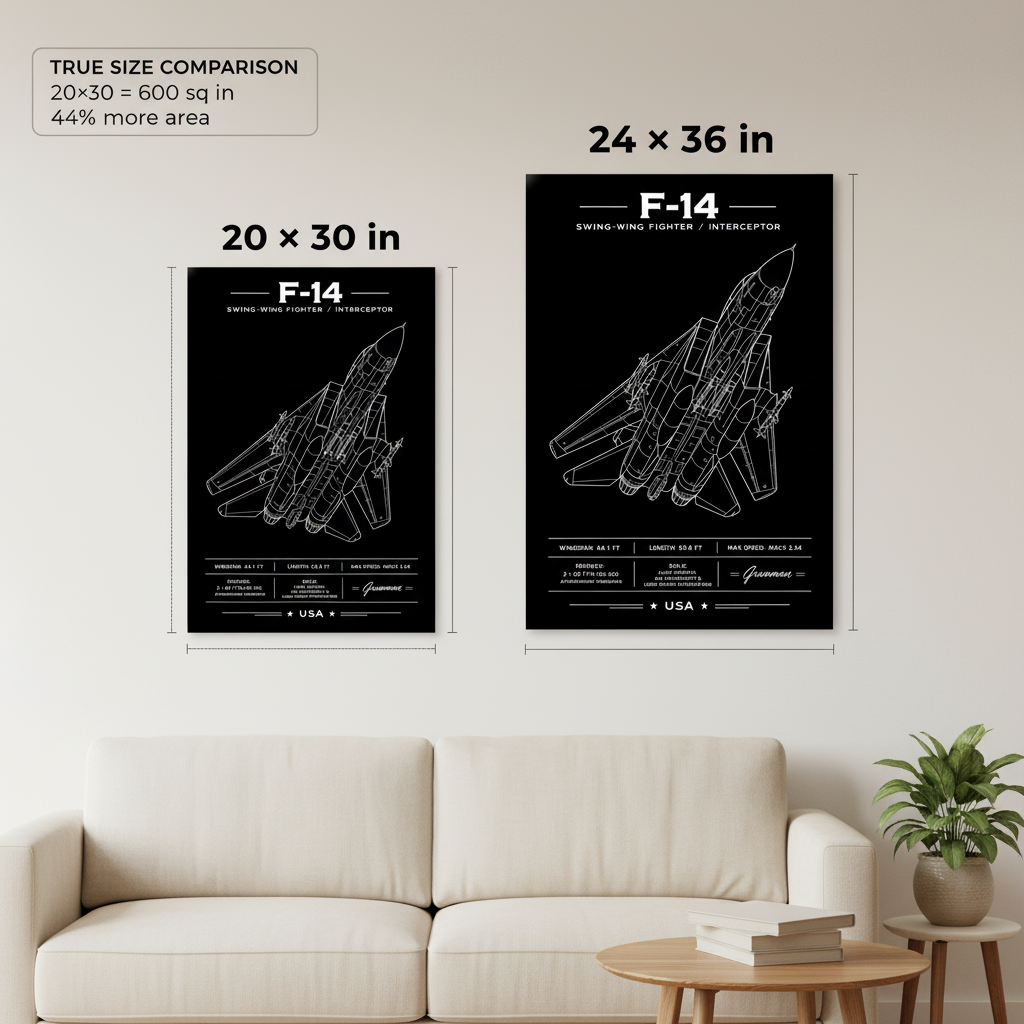 Iconic F-14 Top-Down Line-Art Schematic | Aviation Print